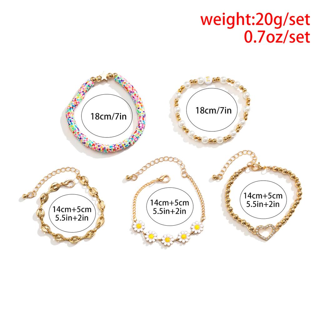 5Pcs/Set Kpop Sunflower Ball Polymer Clay Chain Bracelets for Women 2026 Trending Rhinestone Love Heart Bangles Couple Jewelry