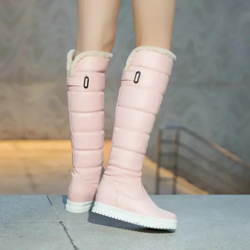 Winter Warm Plush Knee High Boots Women Comfy Flat Heel Snow Boots Slip On Platform Woman Long Boots Shoes Black Pink White 2025