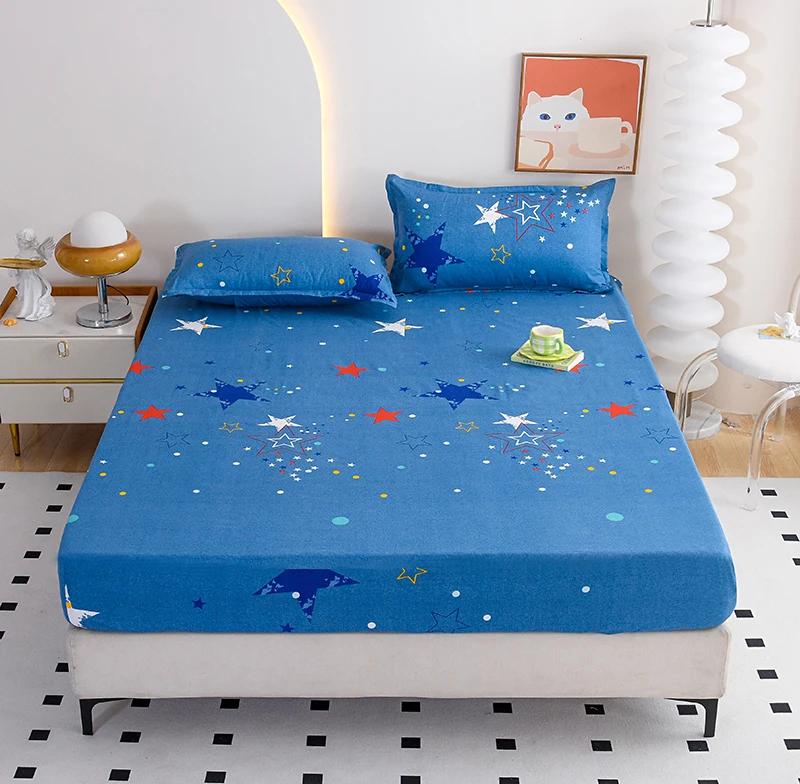 Red Flower Printed Bed Sheet Sets Queen/King Size Matrimonial Reactive Printed Fitted Bedsheets for Double Bed