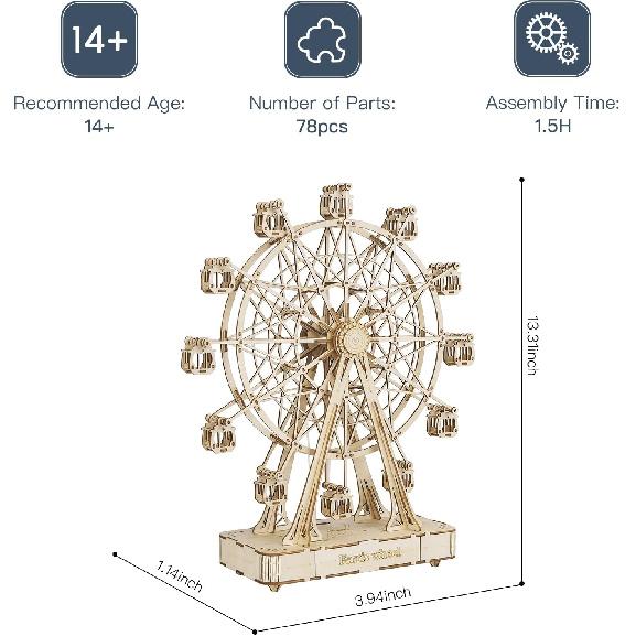 Rowood 3D Puzzles for Adults, Model Kits for Adults, Wooden Music Box,DIY Craft Kits for Adults Teen Boy Gifts on Birthday Christmas - Ferris Wheel