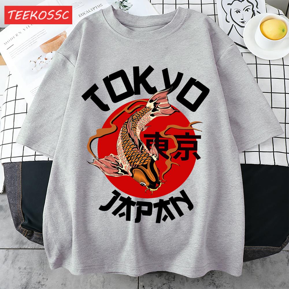 Harajuku Tokyo Japan Koi Fish Print Men T Shirts Hip Hop ONeck TShirt Soft Cotton Male Sportswear Casual Comfortable Clothes