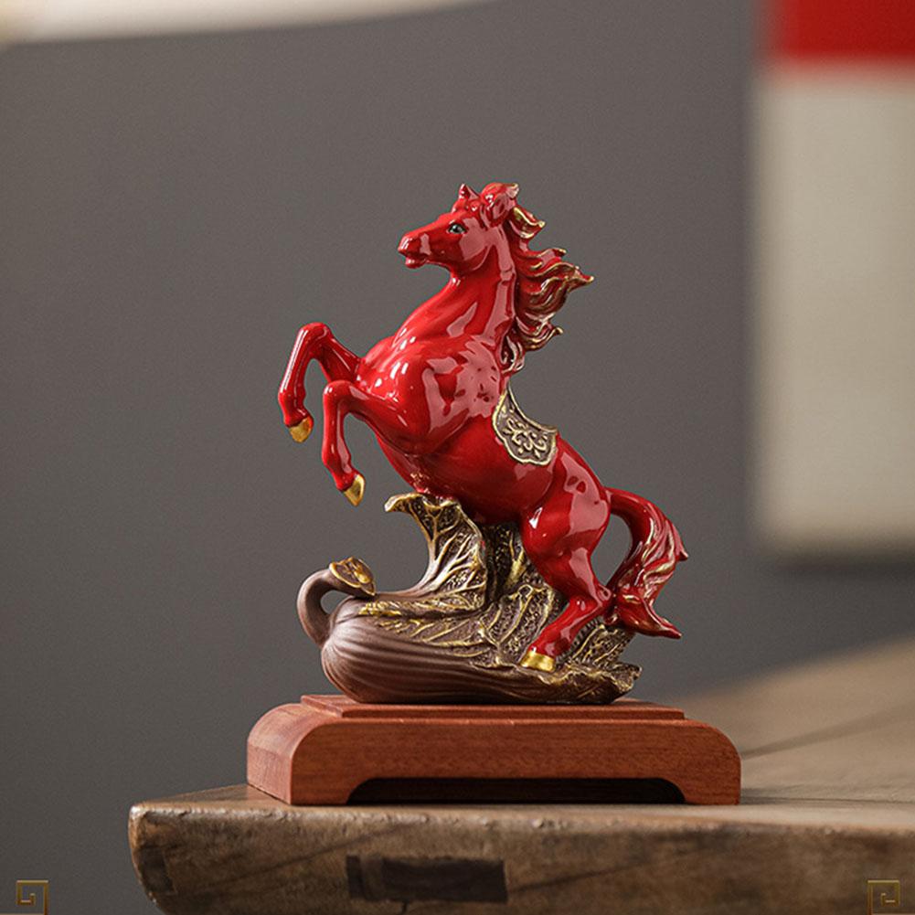 Ceramic 2026 Chinese Red Horse Statue - Success Omen Horse Figurine, Office Desk Decor, Feng Shui Wealth success Ornament Gift