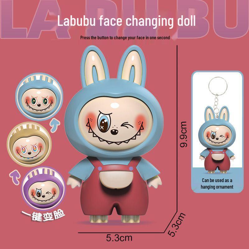 Labubu Face-Changing 3D Bag Charm & Keychain - Cute Decompression Toy