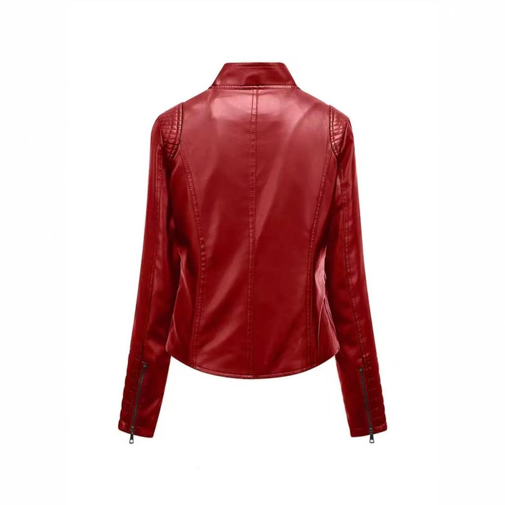 Cross-border European and American style slim-fit short PU leather jacket women's locomotive jacket stand-up collar zipper fashion versatile spring a