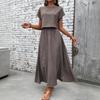 2026 summer fashion casual European and American cross-border 2-piece set women's solid color short-sleeved top and casual A-shaped skirt set