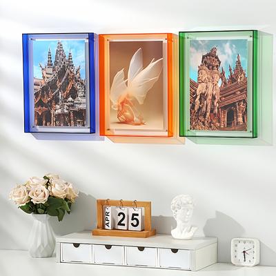 1-3pc Acrylic Photo Frames Colorful Wall Mounted Tabletop Standing Transparent Acrylic Picture Frame Poster Display Stand Decor