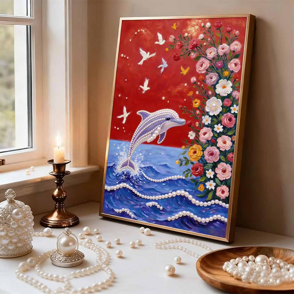 Handmade DIY Pearl Painting Dolphin Theme Bedroom Living Room Frameless Diy Handmade Sticky Diamond Creative Canvas Painting