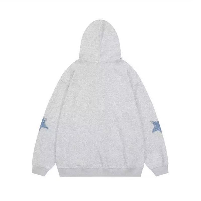 2026 Spring And Autumn New Trendy American Retro Letter Star Printed Jacket Hoodie Trendy Men's Loose Casual Solid Color Jacket