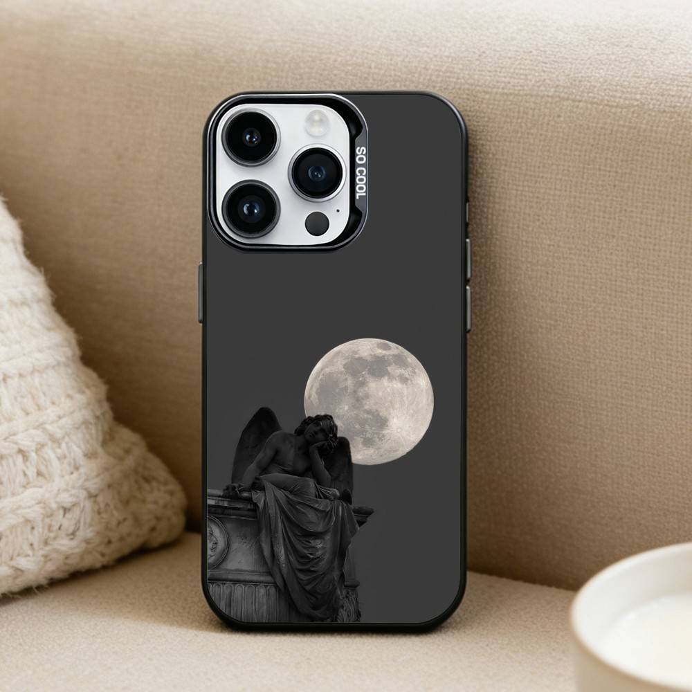 Angel Sculpture Phone Case For iPhone17, 16,15,14,13,12 Pro Max Black Candy Matte Shockproof Cover