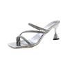 Rhinestone High-heeled Slippers Women's Summer Outer Wear Fashion 2025 New Models with Skirts Fitting Room Stiff Heel with Slippers