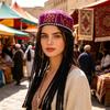 Elegant Beret Cap with Decorative Braids And Sequined Flower Decors Uyghur Hat For Stage Performances and Cultural Event