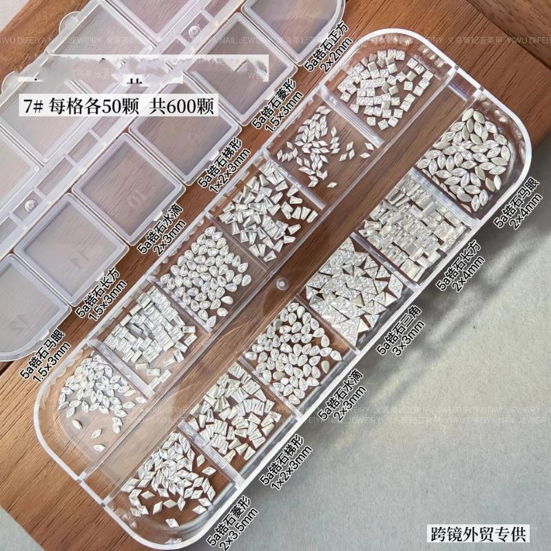 New Nail Drill Mixed 12 Box Flat Shaped Drill Mini Zircon Ice Transparent White Horse Eye Water Drop Mixed