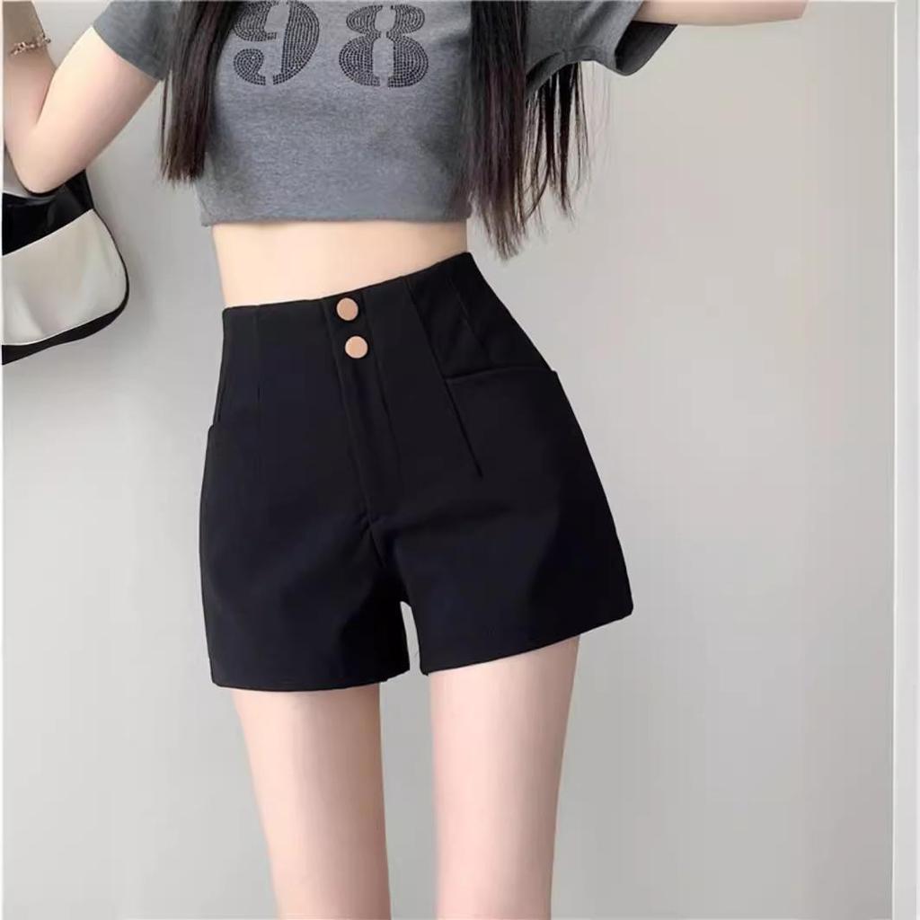 2024 Damen High-Waist Schwarze A-Linien Anzugshorts: Schlankmachende Sommer-Freizeitkleidung