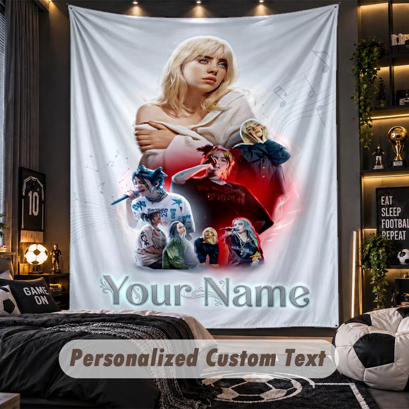 Personalisierte Wandtapisserie, Billie Eilish Individuell Bedruckter Name, Stoff-Wandkunst für Innenraum-Hintergrund