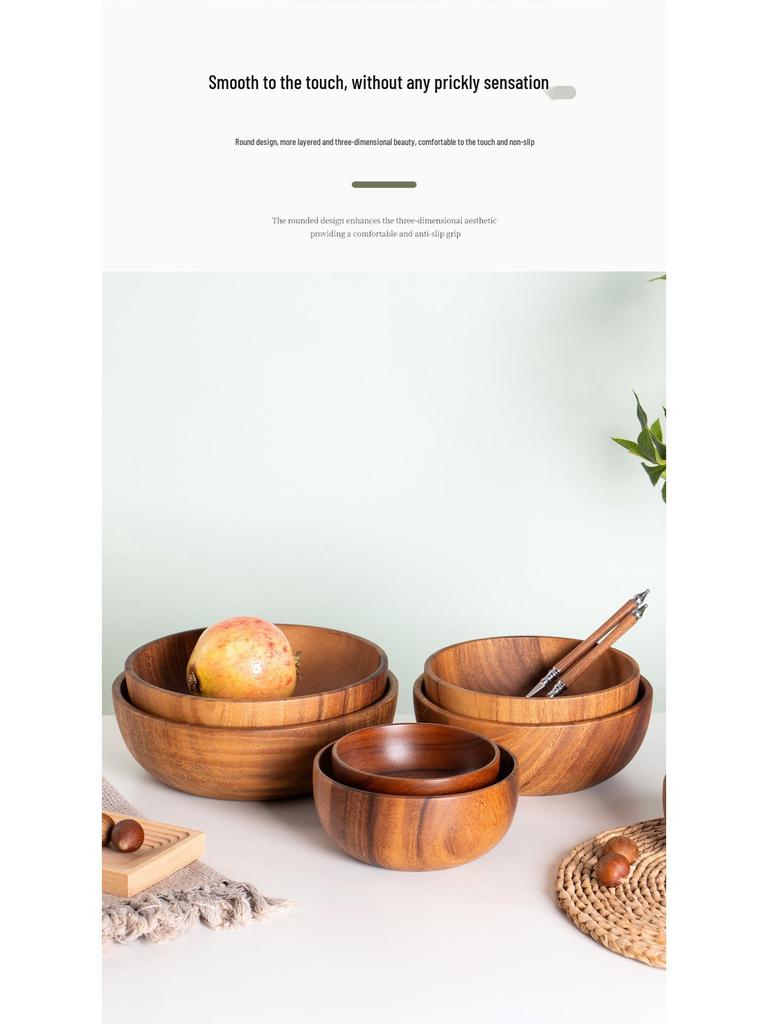 Large Japanese Acacia Wood Bowl - Salad, Rice, or Soup