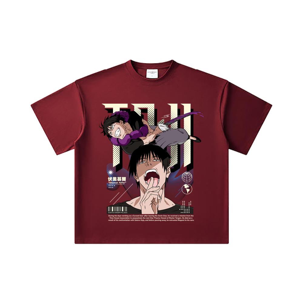 260 GSM Double Yarn 32 Count 100% Cotton Jujutsu Kaisen V47 Toji Print Unisex Heavy Cotton T Shirt