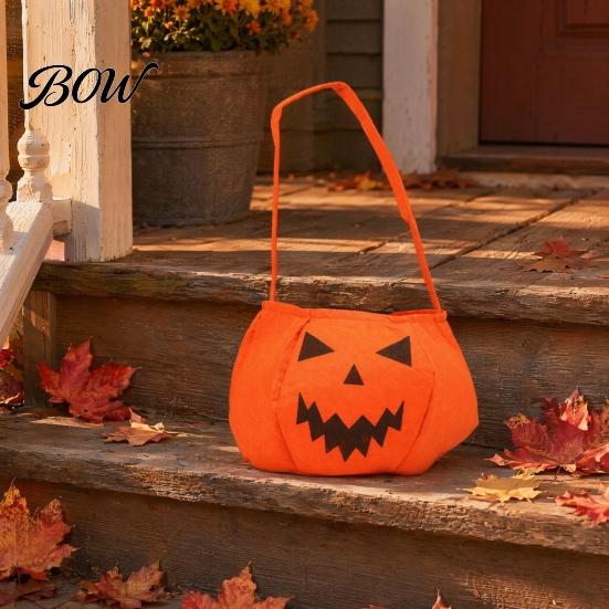 Large Capacity Candy Bag Halloween Pumpkin for Kids, Small Trick or Treat Bucket, Party Favor Soft Face Basket with Handle Decoration Holder Kids