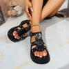 Punk Metal Decoration Black Pu Sandals Women 2025 Summer Metal Chain Thick Bottom Ankle Strap Sandals Gothic Metal Chain Shoes