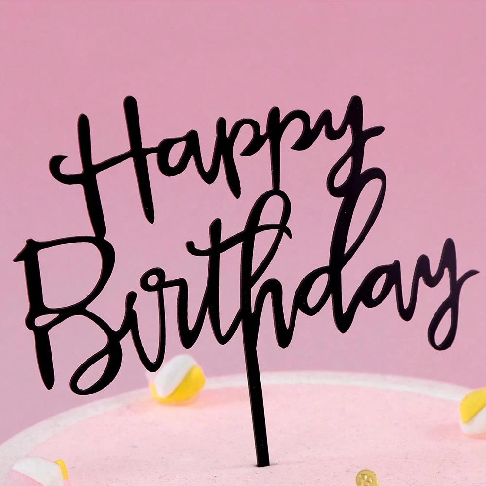 10/20Pcs Gold Black Happy Birthday Cake Topper DIY Acrylic Letter Simple Design Kids Birthday Party Dessert Decoration Supplies