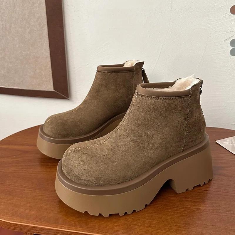 High Heels Suede Platform Ankle Snow Boots Women Plush Cotton Shoes Fashion Chunky Boots 2024 Trend Non Slip Pumps Botas Mujer