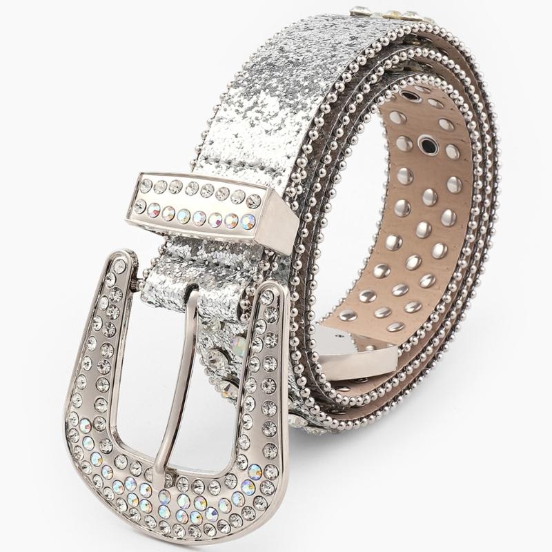 Elegant Rhinestones Belt For Women PU Leather Waistband With Adjustable Length And Sparkling Design