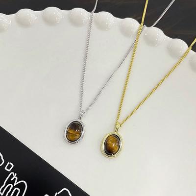 Tigerauge Stein Halskette Vintage Personalisiert Mode Leichter Luxus Hochwertig Elliptische Schlüsselbeinkette Nische
