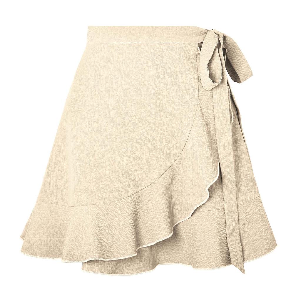 Ladies Skirt Tie Chiffon Skirt High Waist Color Ruffle Skirt