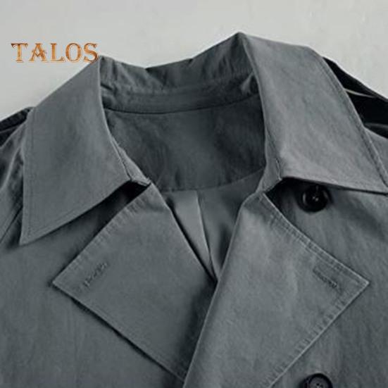 Fall Spring Women Windbreaker Turn-down Collar Notch Collar Double-breasted Loose Overcoat Mid Length Solid Color OL Commuting Coat Hiking Coat