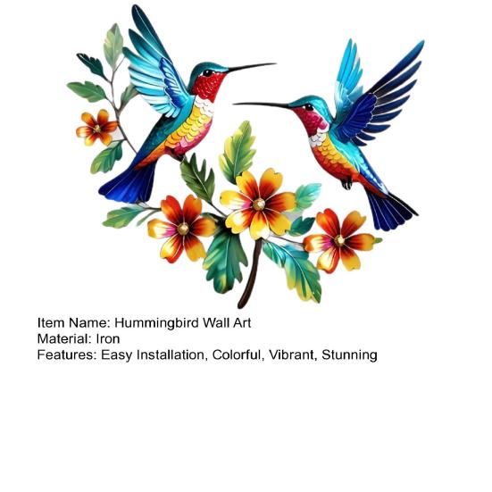 Hummingbird Bloom Metal Wall Art, Rustic Colorful Floral Bird Wall Hanging Decor for Living Room, Bedroom, Entryway, Garden, Patio