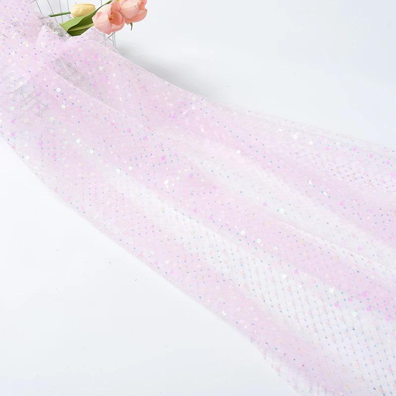 Diamond Grid Sequin Mesh Fabric for Wedding Dress Headwear Decoration Fabrics By The Meter Diy Sewing Material Cloth