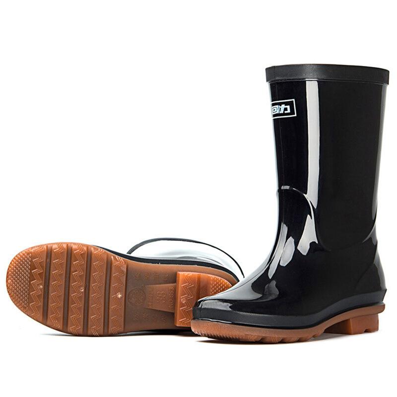 Rain Shoes Women's and Women's Medium Tube Low-heeled Rain Shoes Beef Tendon Sole Waterproof, Non-slip and Wear-resistant Work Labor Protection Rain