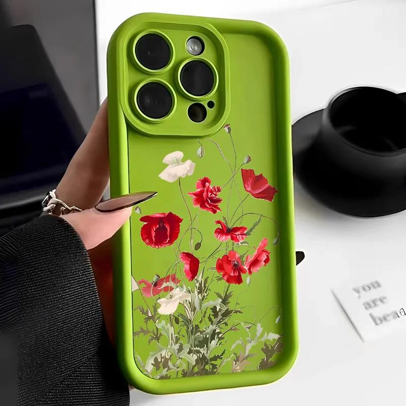 Oil Painting White Rose Flower Silicone Phone Case For iPhone 11 iPhone 12Pro Ma13 14 15 Pro XS Max X XR 7 Or 8 Plus SE Cover
