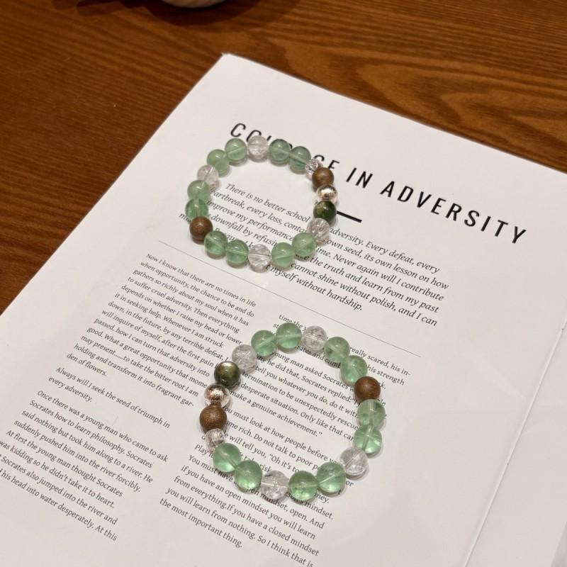Natural Green Fluorite Lithium Mica Beaded Bracelet With Agarwood Scented Calm Style Women Men