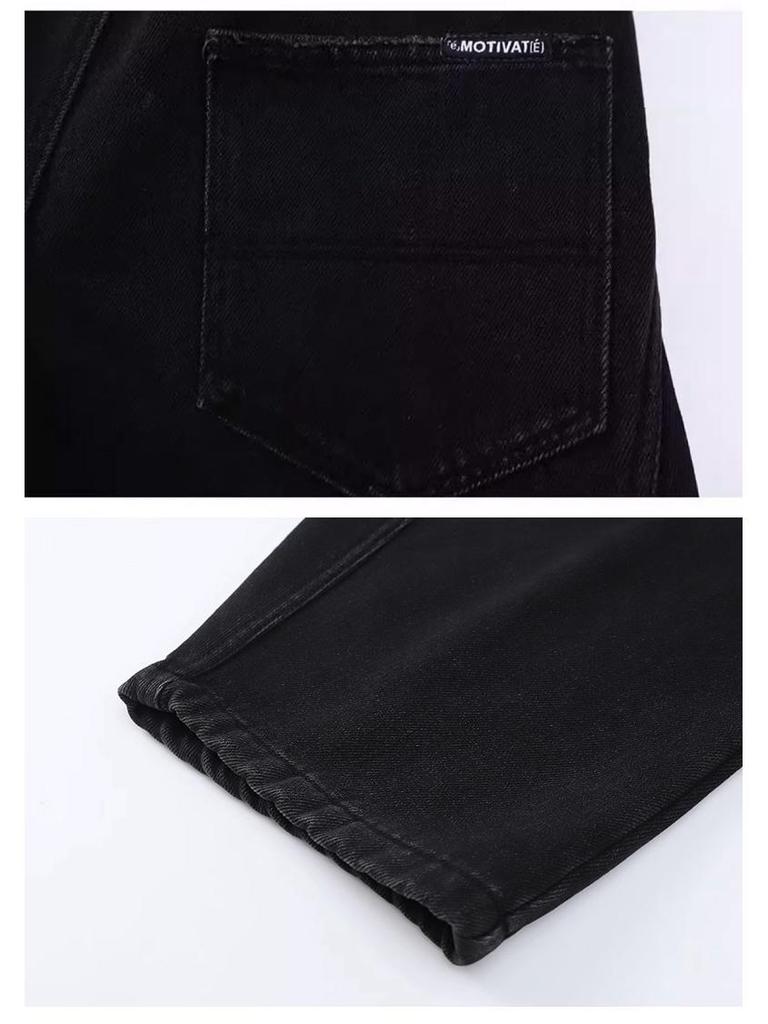 Boys' 2025 Loose Straight-Leg Jeans: Fashionable Campus Style, Junior High, Plus Velvet