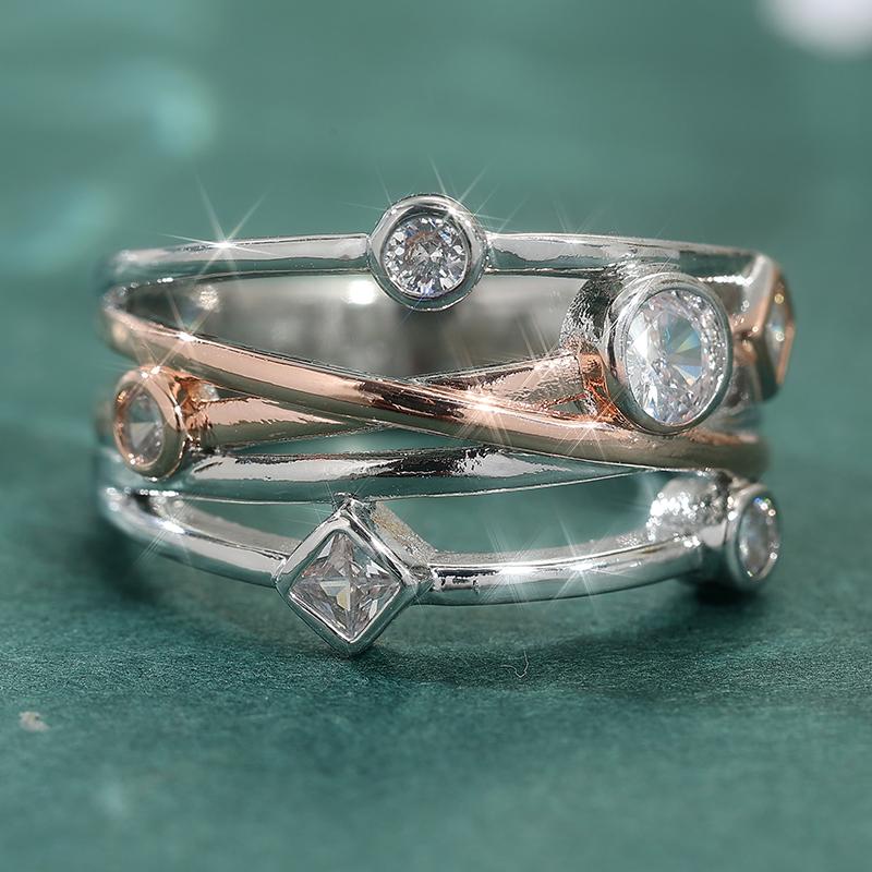 Simple Fashion Female Two Tone Eternal Infinite Love Ring Fashionable Cubic Zircon Ring Women Daily Casual Jewelry