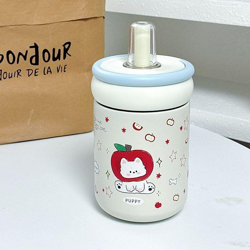

Girls Water Bottle with High Aesthetic Value, 316 Stainless Steel, Large Capacity, Insulated Cup, Portable with Straw, Cute Cup for Campus Students 500ml Blue-Insulated Cup [Sitting Apple Dog]