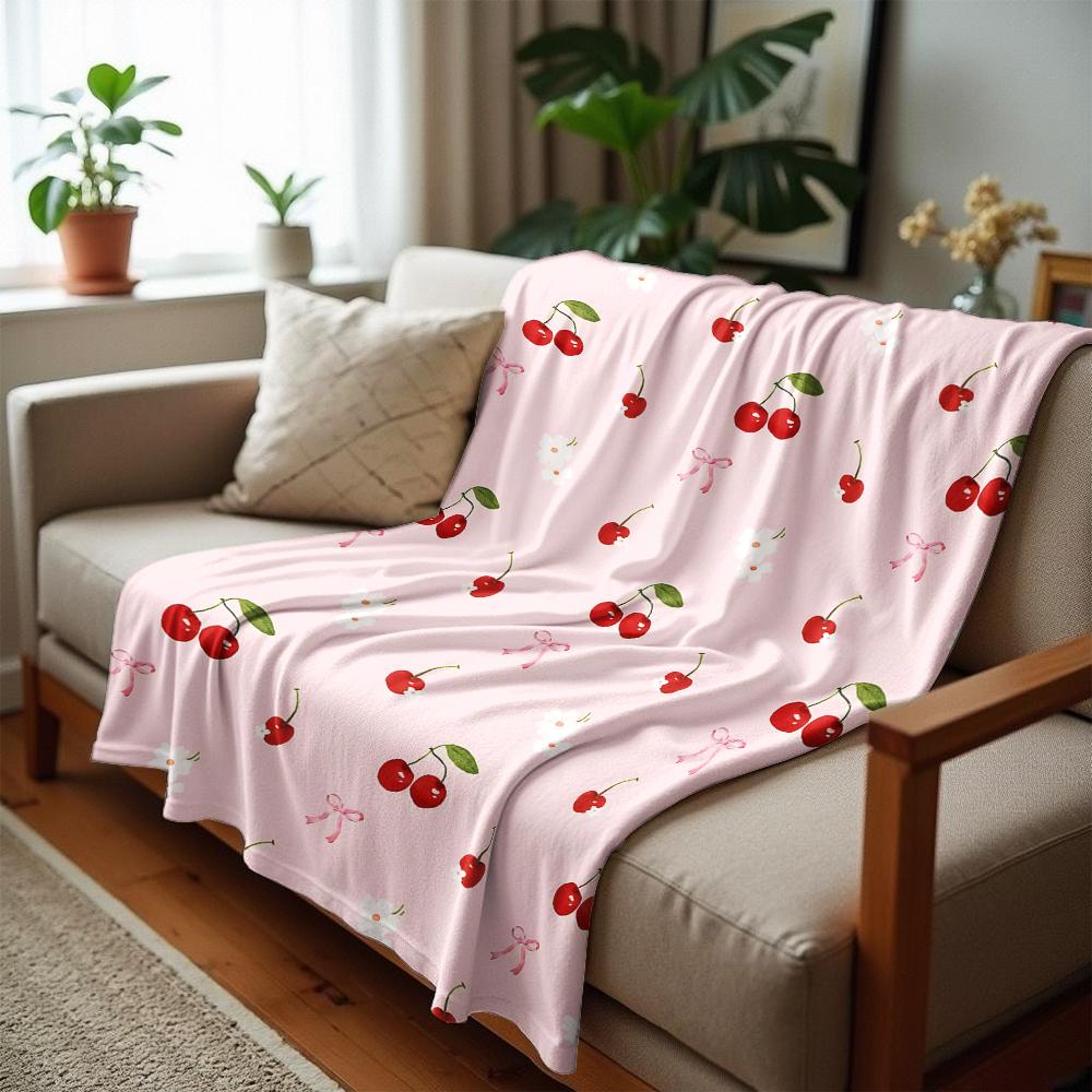 Pink Daisy Bow Cherry Soft Flannel Blanket Breathable Warm Throw for Office Car Sofa Kids Room Birthday Xmas Gift