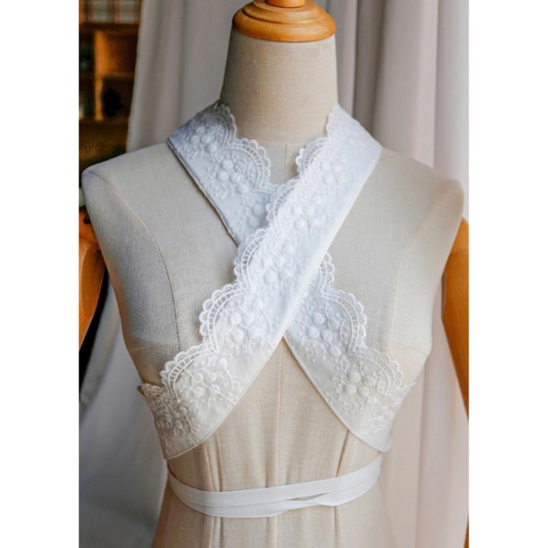 Elegant Kimono Collar Accessory Ruffled Lace Pearls Beaded Japanese Dress Core Collar Lining Kimono Belt for Womens Robe