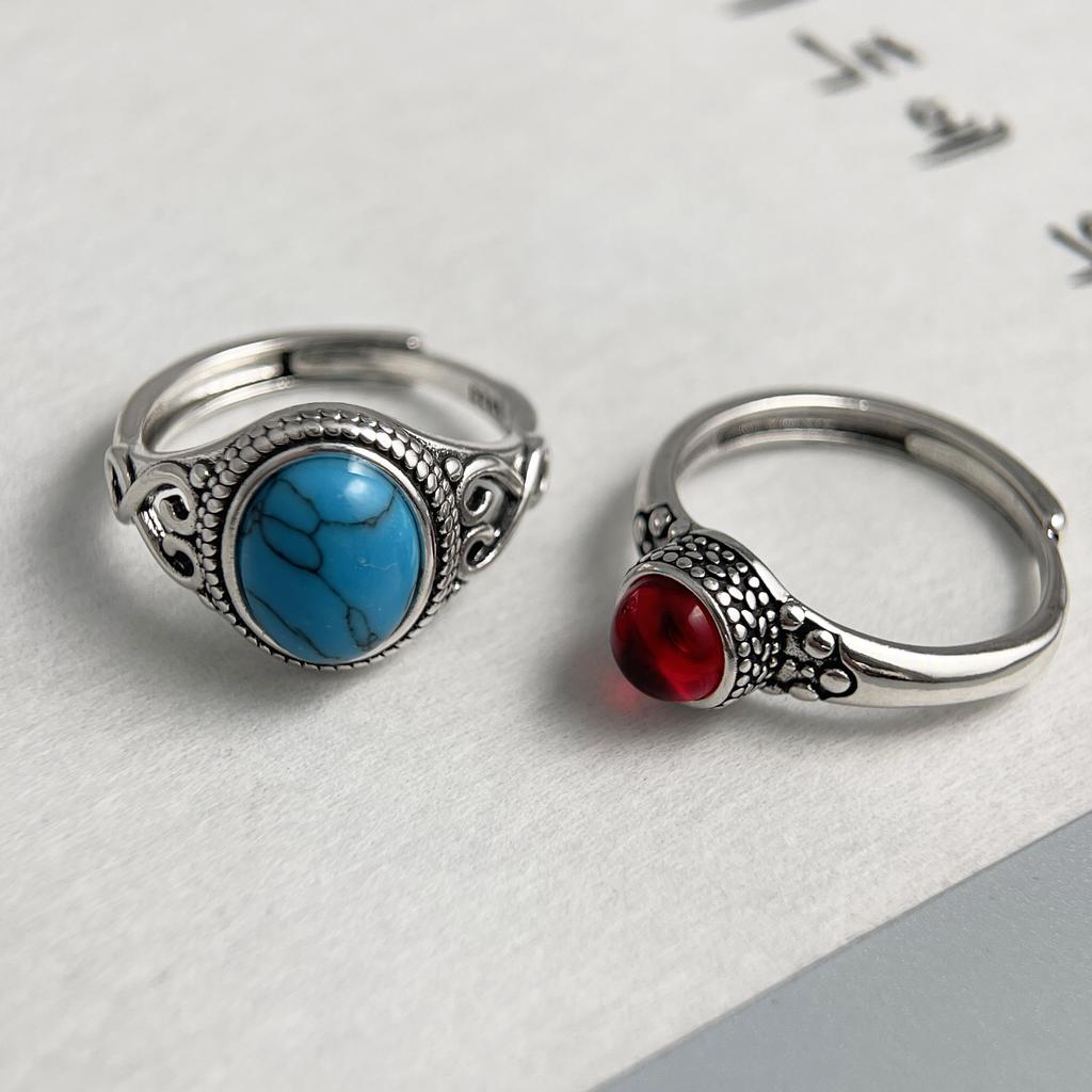 925 Sterling Silver Rings for Women Couple Minimalist Handmade Simple Blue Stone Ring Fine Jewelry Gift Prevent Allergy
