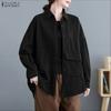 ZANZEA Oversized Women Turn Down Collar Long Sleeve Solid Casual Blouse Shirts