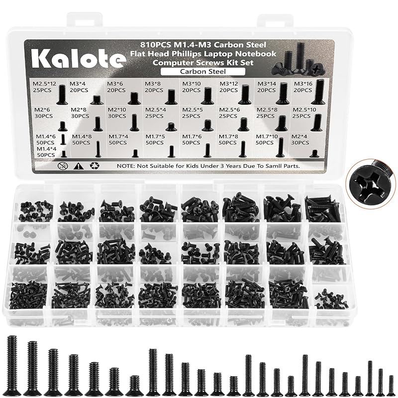510PCS Computer Screws Assortment Kit, Carbon Steel Black Zinc Plated Motherboard Standoffs Screws PC Screws for HDD, SSD Hard Drive Fan, Power