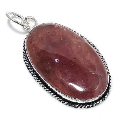 Natural Strawberry Quartz Gemstone 925 Sterling Silver Pendant 2.64" R9k22