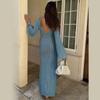 Vestido largo de punto a la moda para mujer, transparente, con escote en V, calado, para playa, vacaciones, vestido de punto sin espalda, talla grande