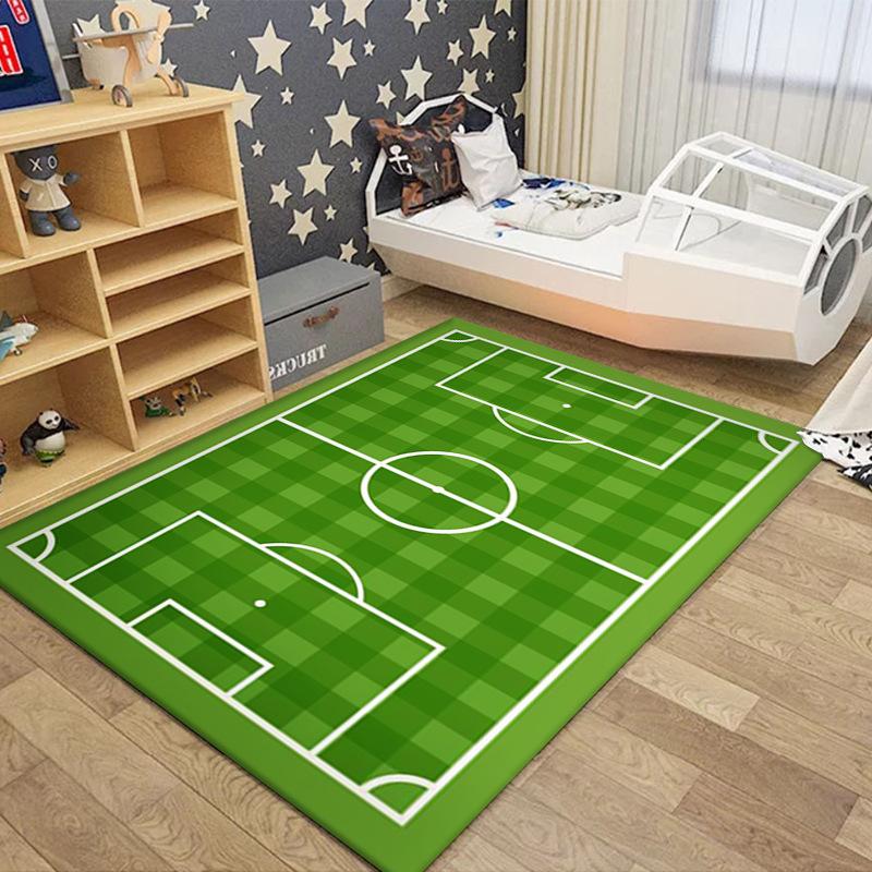 Kids Soccer Field Play Mat Area Rug Green Grass Football Court Print Carpet Non-Slip Washable Floor Mat for Boy Bedroom Playroom