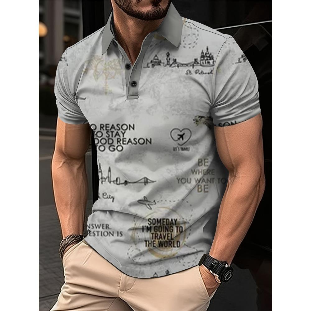 Summer Letter Printed Casual Men's Polo Shirt