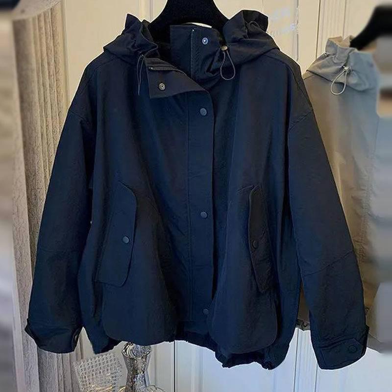 2025 Spring/Autumn Casual Loose Patchwork Zipper Windbreaker Petite Jacket