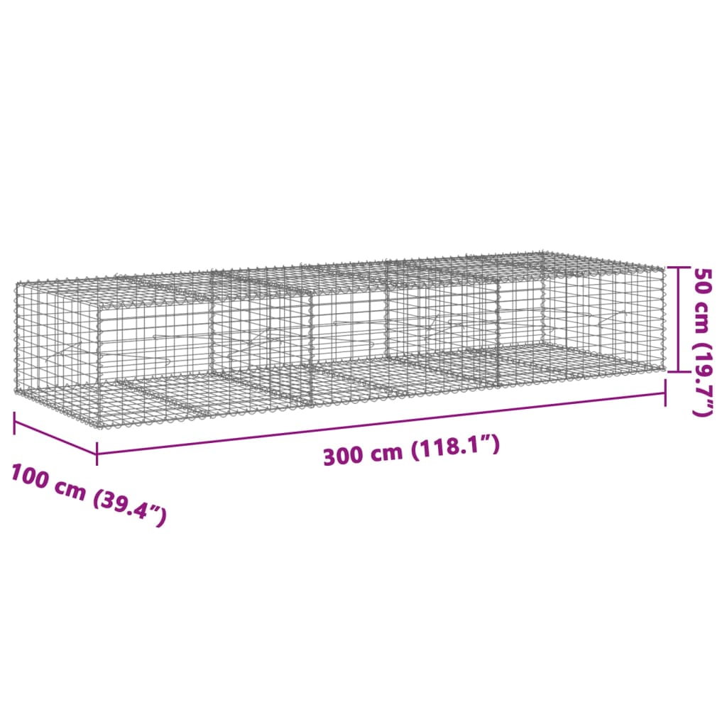 Gabion with Lid 300 X 100 X 50 Cm Galvanized Iron