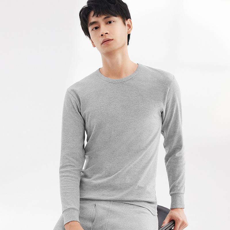 

Мужской комплект базового слоя из хлопка большого размера с круглым вырезом для осени/зимы 5XL светло-серый