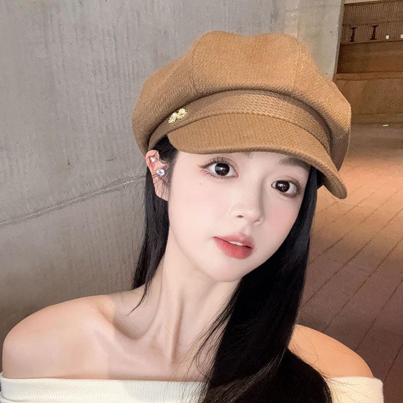 

Hat women s summer beret punk style octagonal hat big head circumference retro versatile face small painter hat average size adjustable (54-58cm)