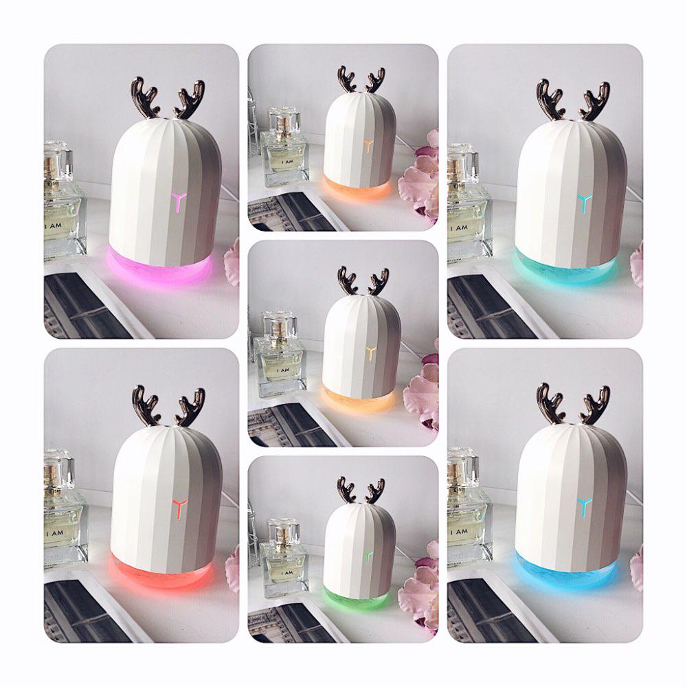Weißer Hirsch-Luftbefeuchter, Ultraschall-Aromatherapie-Diffusor mit buntem LED-Nachtlicht, Mini-USB-Diffusor für ätherische Öle für das Auto